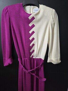 Leslie Fay Fuchsia and Cream Zigzag Knit Dress